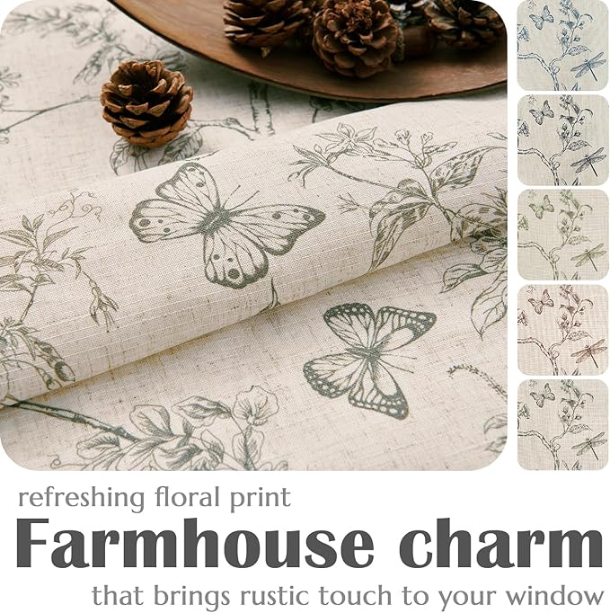 Lazzzy Farmhouse Lined Linen Gray Floral Curtains 96 Inch Length Back Tab Drapes for Living Room Bedroom Light Filtering Country Vintage Rod Pocket, 2 Panels, Grey on Beige