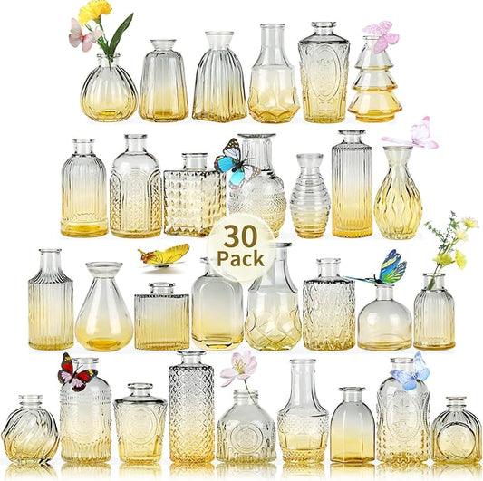 Glass Bud Vases in Bulk Set of 30 Pcs,Small Glass Vases for Flowers as Wedding Centerpieces for Tables,Clear Flower Vases Suitble for Wedding Decorations,Home Decor (Blue Yellow, 30 pcs)