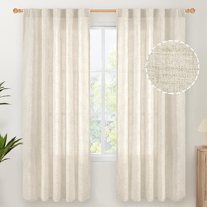 YoungsTex Linen Curtains 72 Inch Length for Living Room - Light Filtering Window Drapes with Back Tab Rod Pocket for Bedroom Office Dining Country Privacy, 42 X 72 Inch, 2 Panels