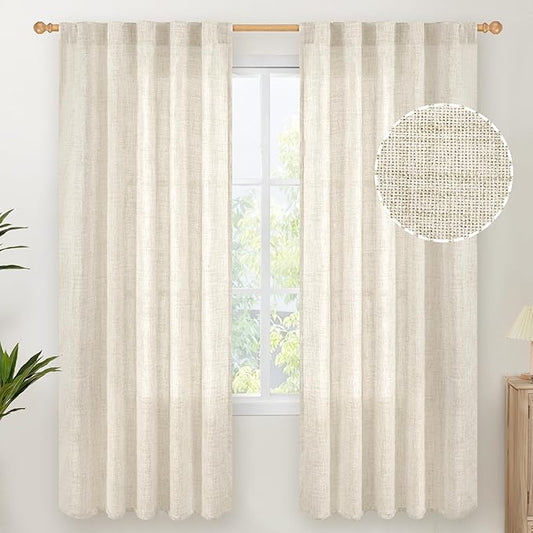 YoungsTex Linen Curtains 72 Inch Length for Living Room - Light Filtering Window Drapes with Back Tab Rod Pocket for Bedroom Office Dining Country Privacy, 42 X 72 Inch, 2 Panels