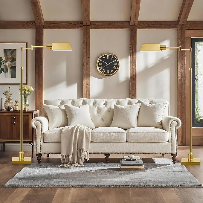 GyroVu Traditional Height Adjustable Pharmacy Floor Lamp with 350° Swing Arm, 3 Color Temperature Adjustable Standing Lamp Metal Shade for Living Room Reading House Bedroom Home Office(Gold)