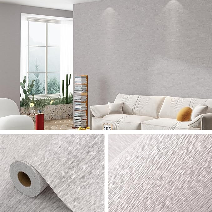 Grasscloth Peel and Stick Wallpaper 20.8"x394" Gray Thick Fabric Textured Linen Classic Faux Grassweave Neutral Removable Wallpaper Vinyl Film Roll for Home Use