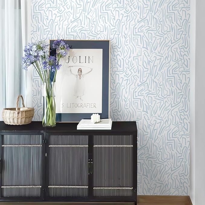 Ismoon 17.3"x 393"Blue and White Wall Paper Peel and Stick Modern Blue Striped Wallpaper Removable Self-Adhesive Neutral Wallpaper Contact Paper for Cabinets and Drawers Vinyl Roll