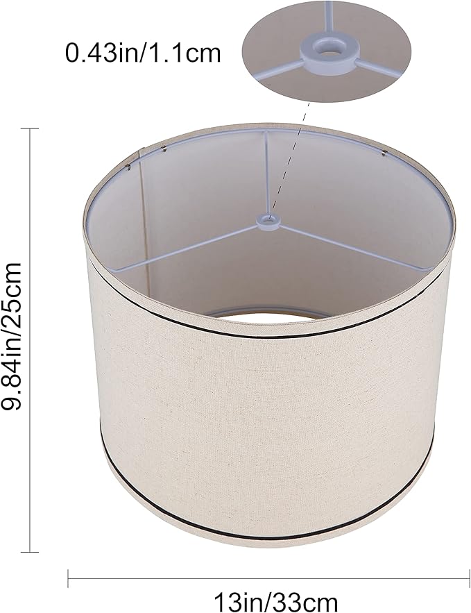Lamp shades Set of 2,Drum Lampshades 13"x13" x 10" High, Medium Lampshades for Table Lamps Floor Lamps, Natural Linen Hand Crafted, Easy Assembly Required,Beige Lampshade((Spider Fitter)