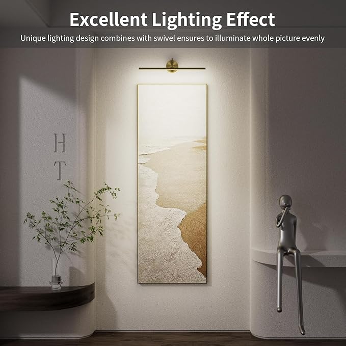 Hardwired Picture Lights for Wall 23.9" LED Wall Art Lights with Remote, 3CCT Dimmable Gallery Art Light for Paintings Poster Light, 15W, 2700K-6500K, 1200LM, Brass