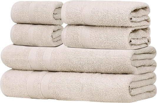 Organix 6 Piece Towel Set, 2 Bath Towels, 2 Hand Towels, 2 WashCloths, Lightweight Cotton Towels for Bathroom, Soft Absorbent and Quick Dry (Beige)