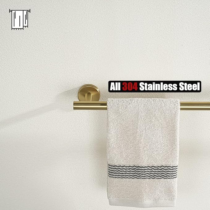 JQK Bath Towel Bar, 27 Inch Brushed Light Gold Towel Rack Bathroom, 304 Stainless Steel Thicken 0.8mm Towel Holder Wall Mount, Useable Length 24 Inch, TB110L24-BG