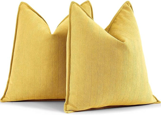 ZWJD Yellow Pillow Covers 18x18 Set of 2 Chenille Throw Pillow Covers with Elegant Design Soft and Luxurious Decorative Throw Pillows for Couch, Bed, and Home Decor