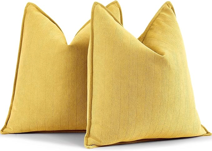 ZWJD Yellow Pillow Covers 26x26 Set of 2 Chenille Throw Pillow Covers with Elegant Design Soft and Luxurious Decorative Throw Pillows for Couch, Bed, and Home Decor