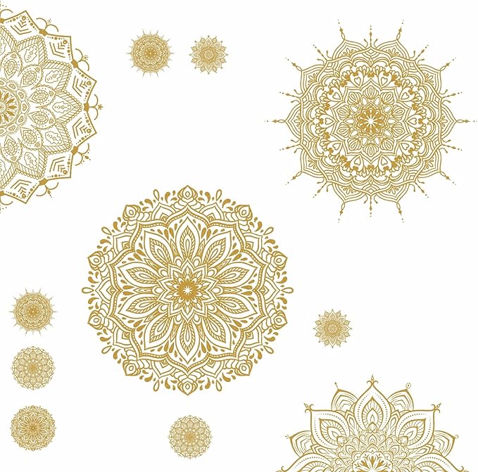 Kazova Mandala Wall Art Decals Gold Mandala Wall Decal Mandala Window Stickers Lotus Flower Decals Peel and Stick Removable Mandala Floral Stickers for Bedroom Living Room Headboard Decor