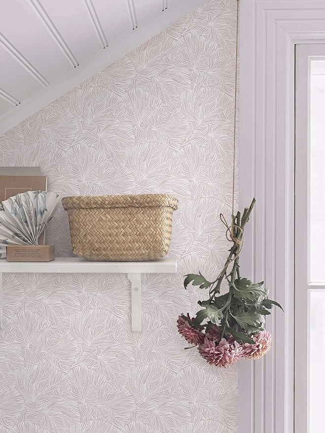 Heroad Boho Peel and Stick Wallpaper Pink and White Floral Contact Paper Modern Removable Self-Adhesive Wallpaper for Bedroom Living Room Cabinets Decoration Thicken Vinyl Roll 17.3''x78.7''