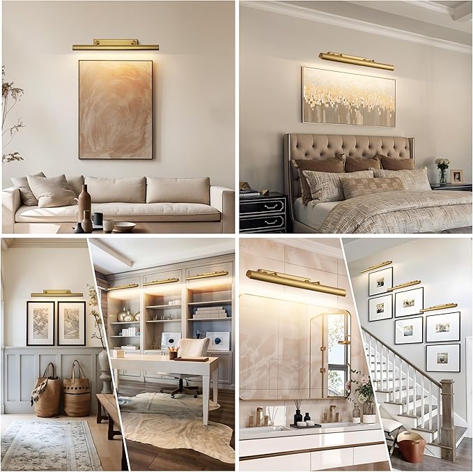 30" Brass Picture Light for Wall, Thickened Copper Gallery Library Painting Art Lights with 4 Bulb, Indoor Hardwired Wall Sconce Light for Poster Frame, Staircase, Hallway, Vanity Bedroom