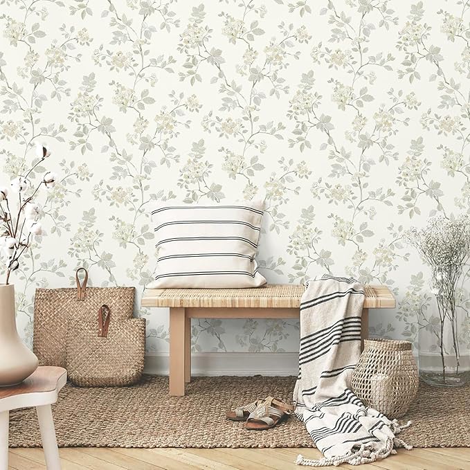 Vinjiasin Wallpaper Peel and Stick Yellow Floral Contact Paper Modern Self Adhesive Removable Beige Flower Leaf Wall Paper for Bathroom Bedroom Living Room 16.1"x 118"