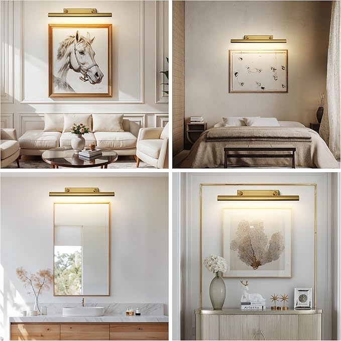 30" Brass Picture Light for Wall, Thickened Copper Gallery Library Painting Art Lights with 4 Bulb, Indoor Hardwired Wall Sconce Light for Poster Frame, Staircase, Hallway, Vanity Bedroom