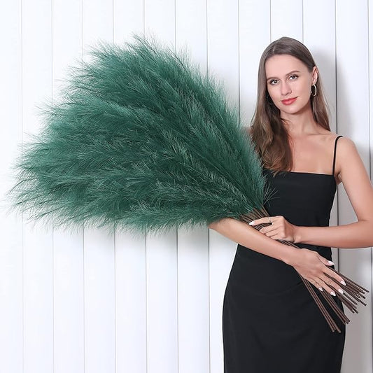 8 Pcs 45 inch Tall Faux Pampas Grass Decor, Large Artificial Green Pompous Grass Bulk, Long Fake Pompas for Floor Vase Filler, Wedding, Baby Shower, Home and Boho Decor (Green)