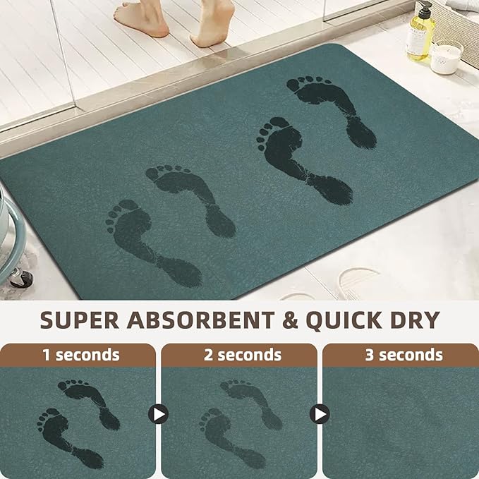 Large Bath Mat Super Absorbent Quick Dry Diatomaceous Earth Bath mat Diatomite Stone Bath Mats for Bathroom Non Slip Shower Mat Bathtub Mat, Thin Bathroom Rugs Fit Under Door, Green, 19.6"x31.5"