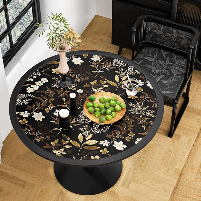 Vintage Wallpaper Peel and Stick Black Floral Wall Paper 17.4" x 118" Black Gold Contact Paper Self-Adhesive Wall Covering for Bedroom Desk Cabinet Decor