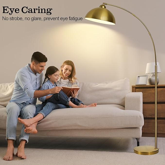 Arc Floor Lamp with Remote Control and Adjustable Light Bulb——Arched Tall Lamp for Living Room, Bedroom and Reading,Ideal Choice for Home Decor(Gold)
