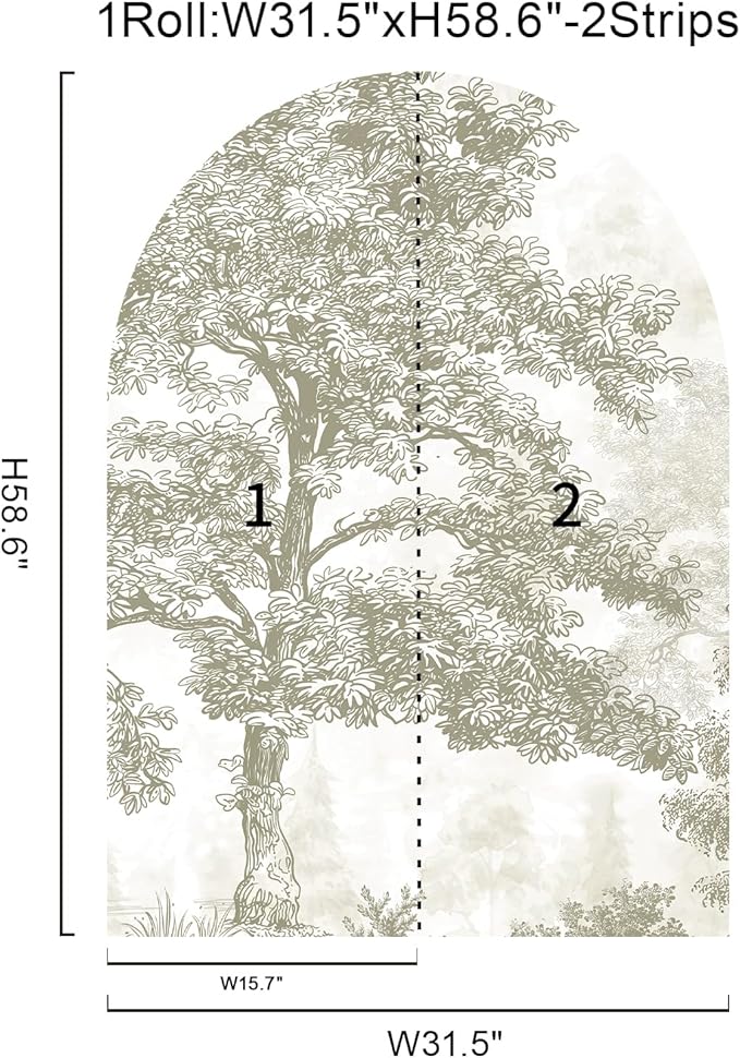 Zeeko Vintage Forest Arch Wall Mural Peel and Stick 31" W x 59" H Beige Tree Wallpaper Self-Adhesive Archway Wall Decals for Bedroom