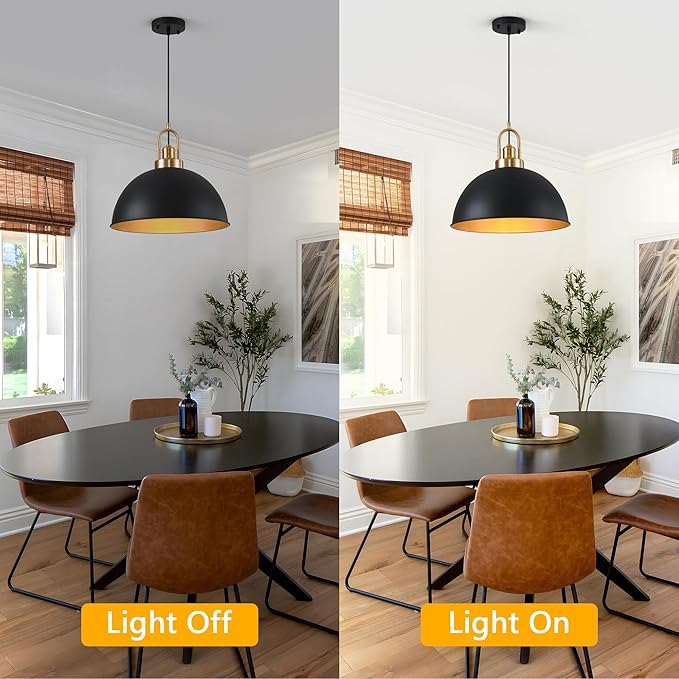 Industrial Black Large Pendant Light 15.74" Matte Finish Metal Light Fixture Farmhouse Hanging Light for Kitchen Island Dining Room Hallway