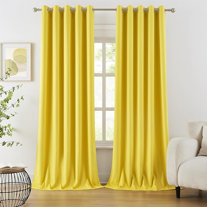 DUALIFE 120 Inch Length Extra Long Yellow Illuminating Blackout Curtain Panels/Drapes for Living Room Solid Room Darkening Bedroom Curtains Thermal Insulated Grommet Top 60x120