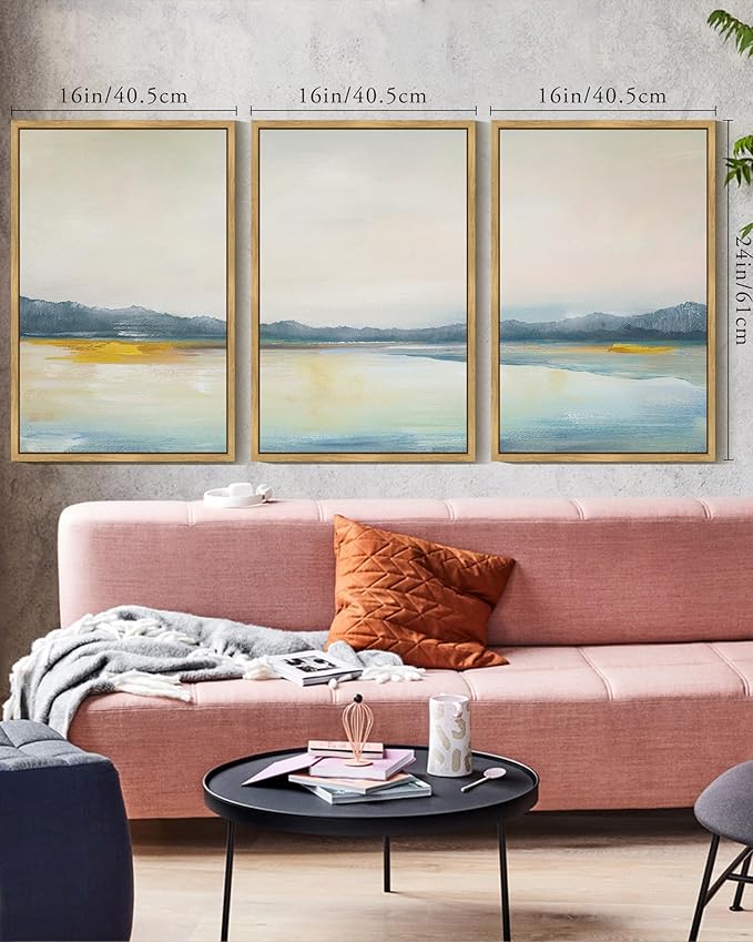 KUVIOKE Abstract Landscape Framed Wall Art Minimalist Neutral Illustrations Modern Art Decorative Nordic Home Decor 16x24in (Natural Framed)