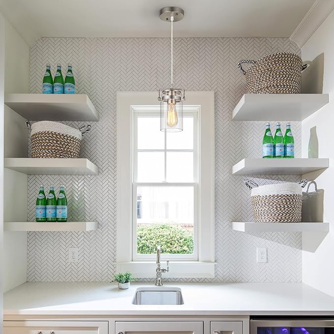 Industrial Pendant Lighting for Kithen Island, Brushed Nickel Pendant Light Fixture with Clear Glass Shade Modern Mini Ceiling Light Fixture Adjustable Kitchen Island Lighting(E26 Base)