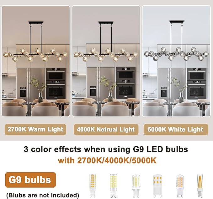 Dining Room Light Fixture 16-Light Farmhouse Chandeliers for Dining Room Large Chandelier Linear Sputnik Chandelier Smoke Gray Swirled Globe Glass Bubble Black Modern Pendant Lights Kitchen Island