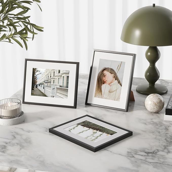 12x16 inch Metal Picture Frame - 12 x 16 Thin Aluminum Photo Frames with 9x12 Removable Mat - High Definition Plexiglass - Vertical and Horizontal Display - Wall Hook Hanging Hardware Included - Black, Set of 4