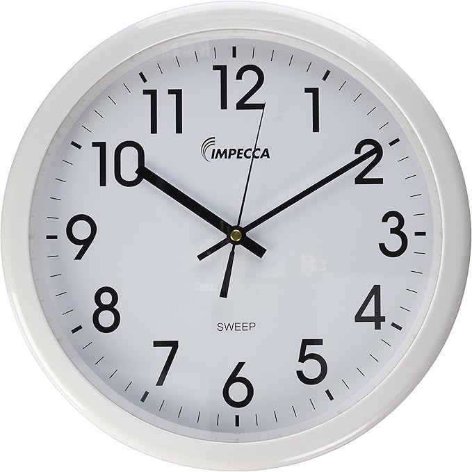 Impecca WCW12M1 Non Ticking Sweep Movement 12" Wall Clock (White)
