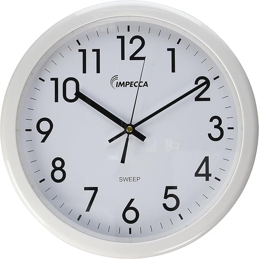 Impecca WCW12M1 Non Ticking Sweep Movement 12" Wall Clock (White)