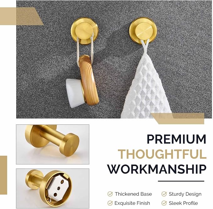Angle Simple Towel Hooks, SUS 304 Stainless Steel Coat Robe Wall Hooks, Bathroom Hand Towel Hanger, Brushed Gold, 2 Pack