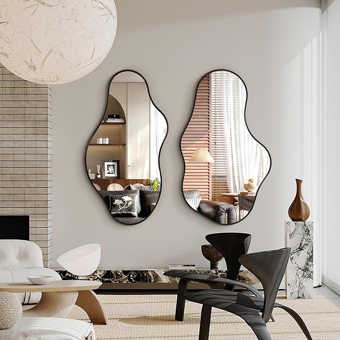 Irregular Wall Mirror, 24"x40" Black Abstract Asymmetrical Mirrors for Wall, Decorative Cloud Aesthetic Mirror for Bathroom, Bedroom, Cloakroom, Entryway, Shatter-Proof Aluminum Alloy Frame