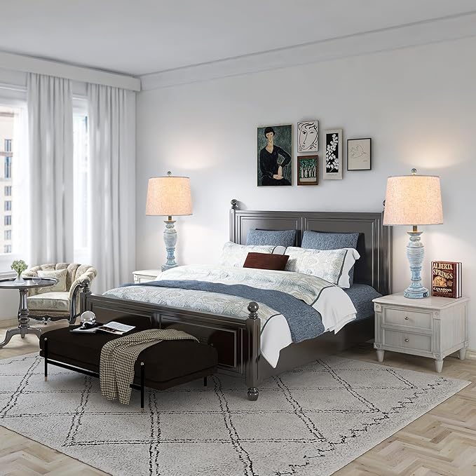 Blue Lamps Set of 2, 27.7" Table Lamps for Living Room with USB A+C Ports, Touch Lamp for Bedroom, 2 Bulbs Included