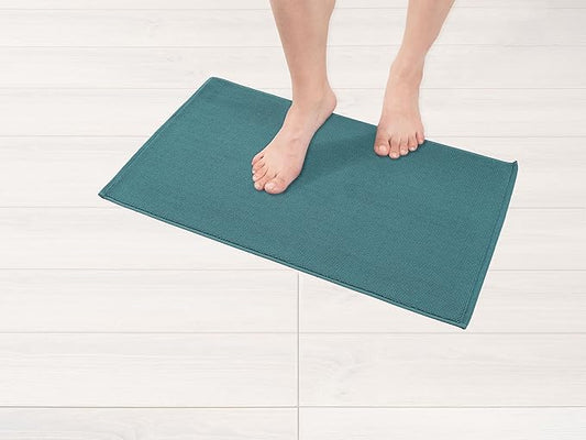 American Soft Linen Bath Rug, 17 in 24 in 100% Cotton Bath Mats Rugs for Bathroom, Slip Reducer Washable Shaggy Form Area Rugs, Colonial Blue Bath Rug