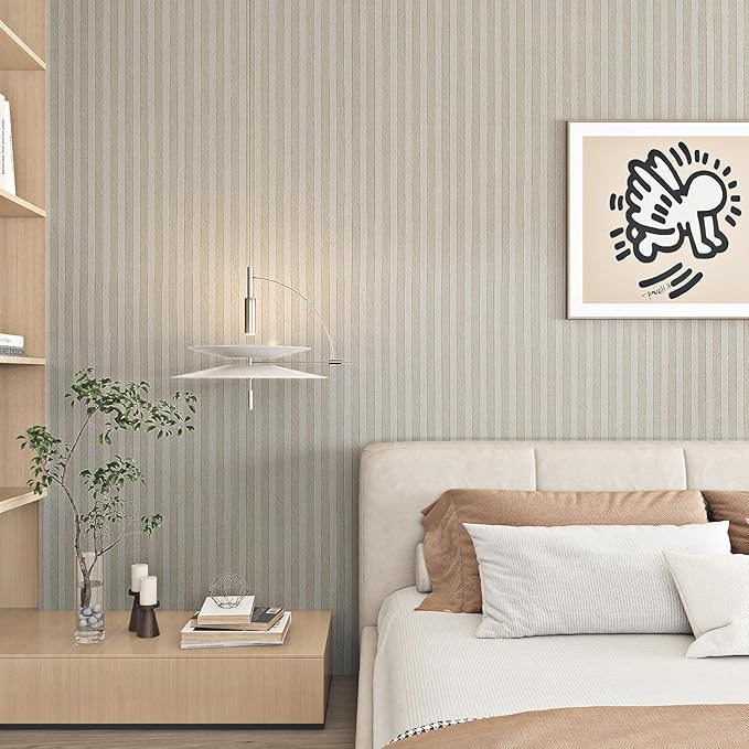 Livelynine 15.8x197 Tan Beige White Striped Wallpaper Peel and Stick Neutral Stripe Wall Paper Roll Stripes Accent Wall Panels Wood Contact Paper Waterproof Wood Panel Wallpaper for Bathroom Bedroom