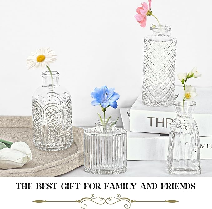 Set of 36 Glass Bud Vase Set, Small Vintage Clear Flower Vase Centerpieces for Table Bulk Cute Rustic Style Mini Vase for Home Decor Wedding Baby Shower Birthday Party