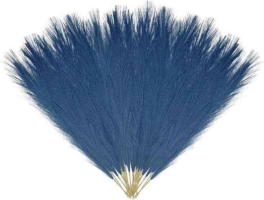 30 Pcs Royal Blue Faux Pampas Grass, 17 Inches Artificial Pampas Grass Bulk, Short Fluffy Faux Pompas for Vase Filler, Home Boho, Wedding Anniversaries, Baby Shower Decoration