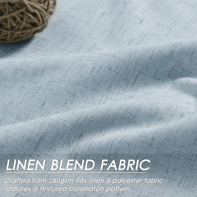 Grommet Blue Blackout Linen Curtains 84 inches Long for Bedroom Full Light Blocking Thermal Insulated Black Out Curtain Panels 84 Inch Length Energy Saving Room Darkening Curtain White Backing 52x84