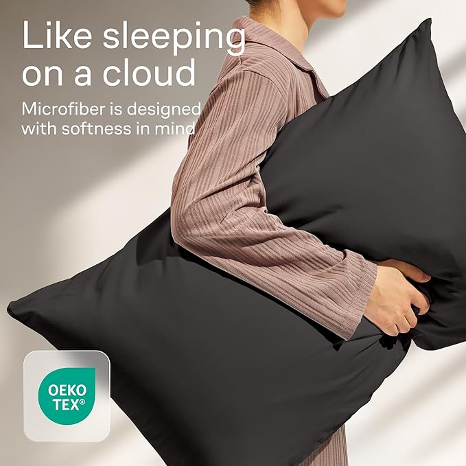 Ultra Soft Pillow Protectors with Zipper Standard Size - Set of 4 Breathable Pillow Covers - 100% Protection Against Stains, Dust & Dirt - Machine Washable (Black)