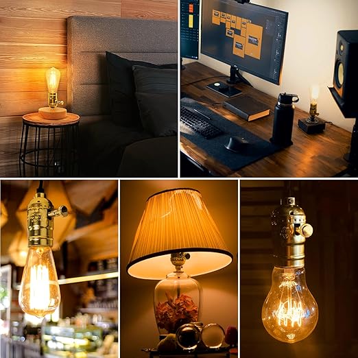 DiCUNO UL Listed Full Range Dimmer Lamp Socket Replacement, Vintage E26 Light Bulb Socket, Rotating Dimmer Switch Knob for Table, Floor Lamp, DIY Project, Gold, 150 Watt, 1-Pack