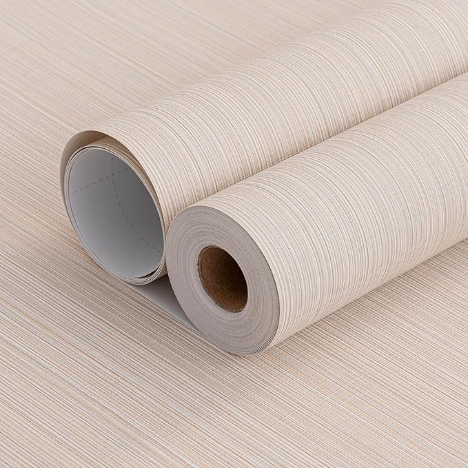 Grasscloth Peel and Stick Wallpaper 20.8"x394" Beige Thick Fabric Textured Linen Classic Faux Grassweave Neutral Removable Wallpaper Vinyl Film Roll for Home Use