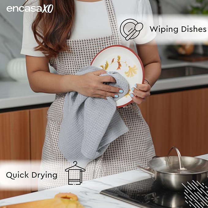 Encasa XO Kitchen Dish Towels Set | Multicolor 3 | Waffle Weave and Flat Hand Tea Towel | 28"x18" | Quick Drying Reusable Cotton Washcloths | Multipurpose Lightweight Dishcloths Set of 12