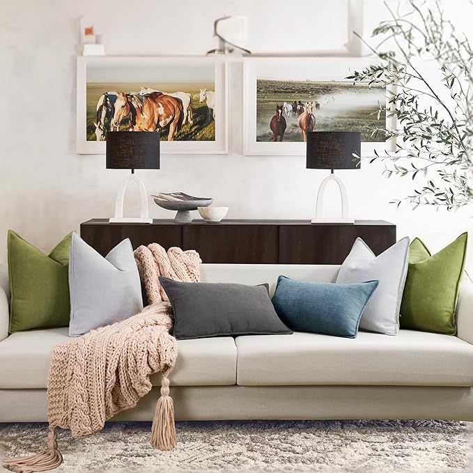 ZWJD Olive Green Pillow Covers 20x20 Set of 2 Chenille Throw Pillow Covers with Elegant Design Soft and Luxurious Decorative Throw Pillows for Couch, Bed, and Home Decor