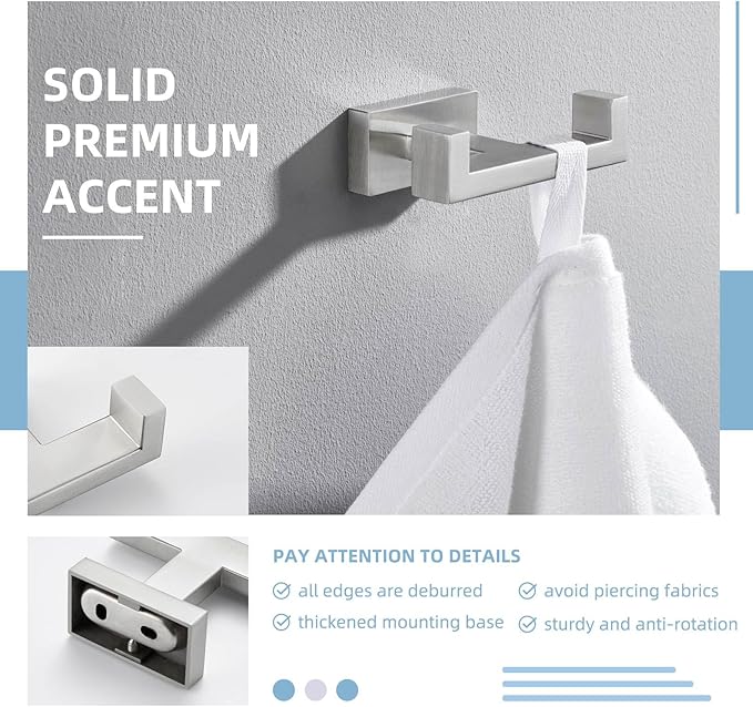 Angle Simple Towel Hook for Bathroom, SUS 304 Stainless Steel Double Robe Coat Hook, Hand Towel Hanger Wall Mount, Brushed Nickel