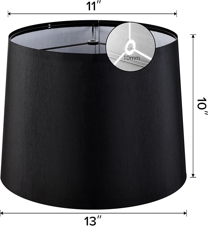 GO&SO Modern Black Lamp Shade Set of 1,Medium Drum Replacment Lampshade Silk,11 × 13" ×10" Spider Lampshades for Table Lamps and Floor Lamp,Modern Shade for Bedroom,Living Room,Simple Assembly
