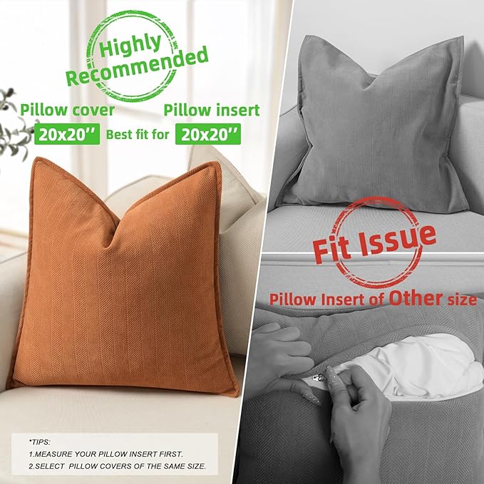 ZWJD Orange Pillow Covers 20x20 Set of 2 Chenille Throw Pillow Covers with Elegant Design Soft and Luxurious Decorative Throw Pillows for Couch, Bed, and Home Decor