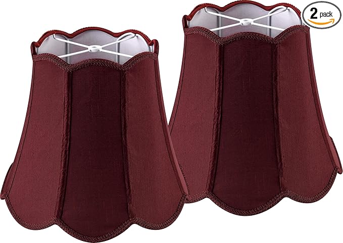 GOSO 13" Medium Burgundy Scalloped Lamp Shades Art Deco, Red Wavy Floral Petal Edge,8" ×13" ×11" Spider for Table Lamp, Floor Lamps Replacement, Faux Silk Lampshade,Easy Assembly(Set of 2)