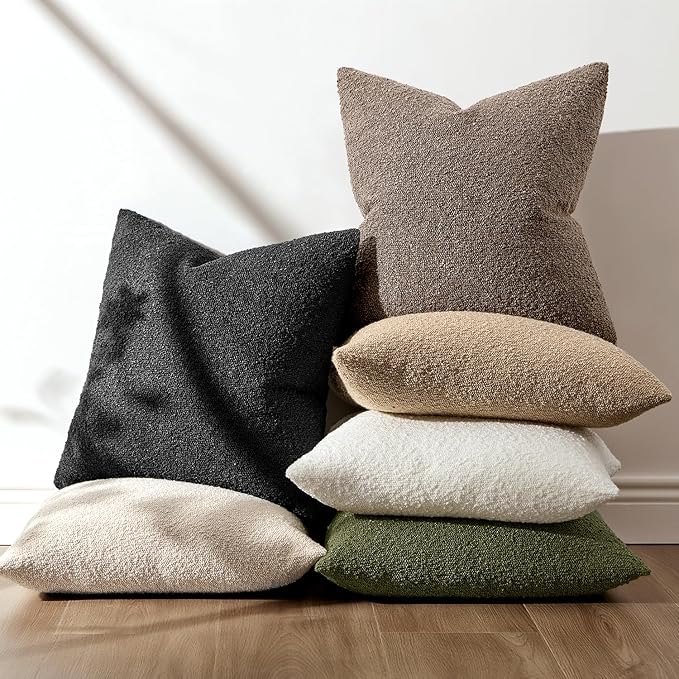 ANRODUO Pack of 2 Textured Boucle Throw Pillow Covers Soft Black Euro Decorative Accent Solid Pillow Cases Cozy Modern Couch Cushion Case for Chair Sofa Bedroom Living Room Home Decor, 22 x 22 Inch