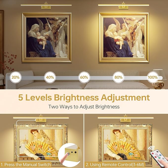 23.6 Inch Picture Light for Wall, 2 Pack 6400mAh Rechargeable Battery Operated Picture Lights, Remote Gallery Light for Wall Pictures, Paintings, Artwork, Poster, Dartboards, NO Wire